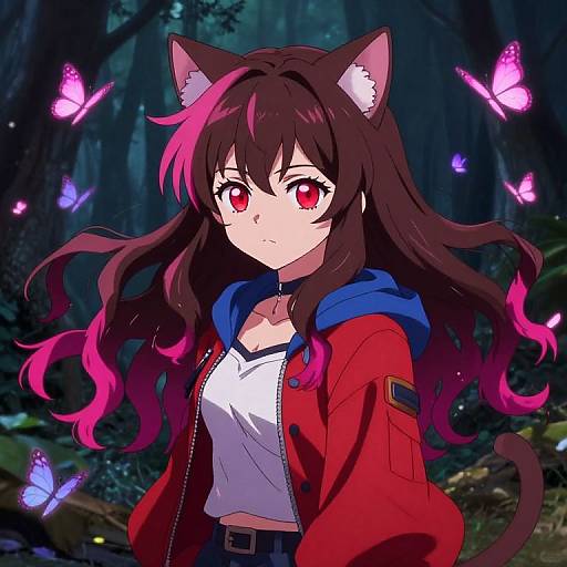 Cheshire Cat Anime Girl in Forest
