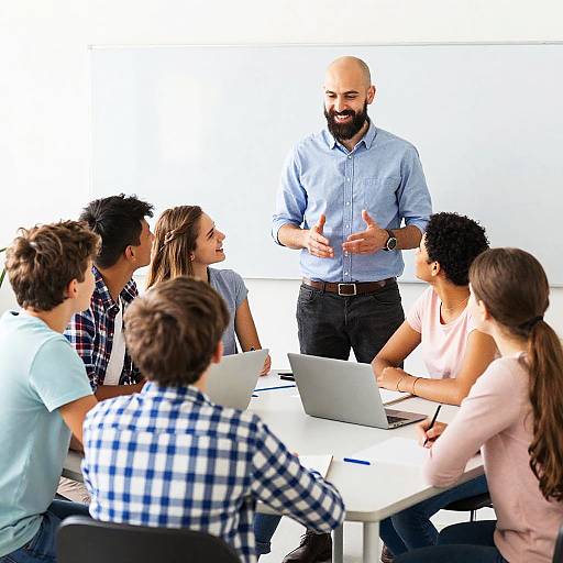 Smiling Teacher with Engaged Students
