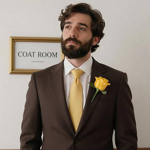 Man in Brown Suit with Yellow Rose Boutonniere