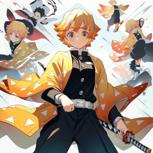 Illustration of Agatsuma zenitsu, kimetsu no yaiba in the style of Kotoribako