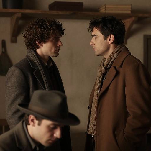 Intense Confrontation Between Two Men in Rustic Room