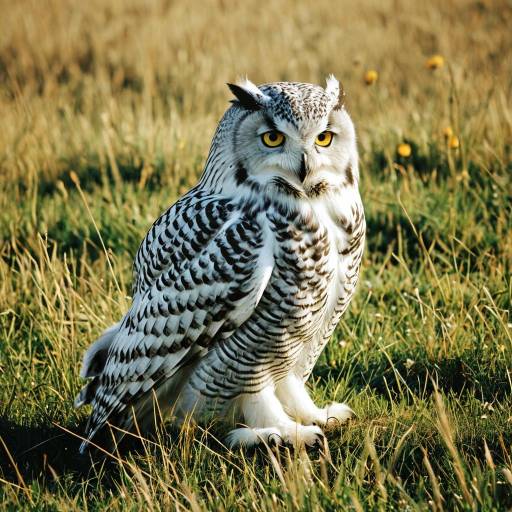 Snowy Owl in a Colorful Meadow
