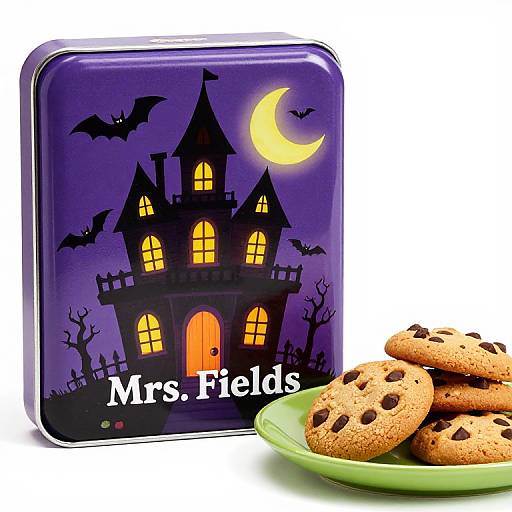 Photograph of a Halloween-themed cookie tin with 