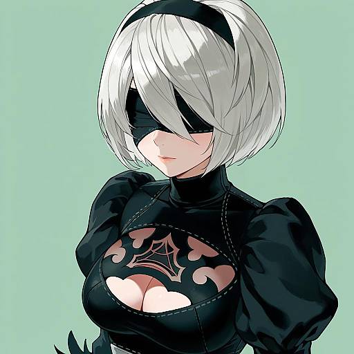 2B Blindfolded Upper-Body Cleavage Portrait