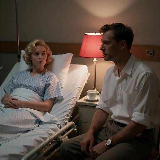 Vintage Bedside Portrait Under Red Lamp