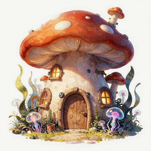 Whimsical Mushroom Cottage Illustration
