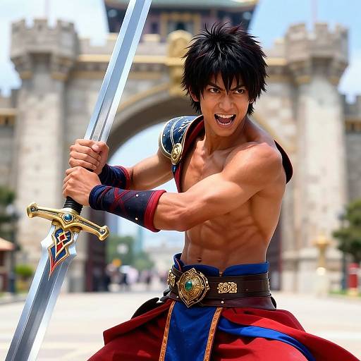Handsome Japanese Warrior with Excalibur