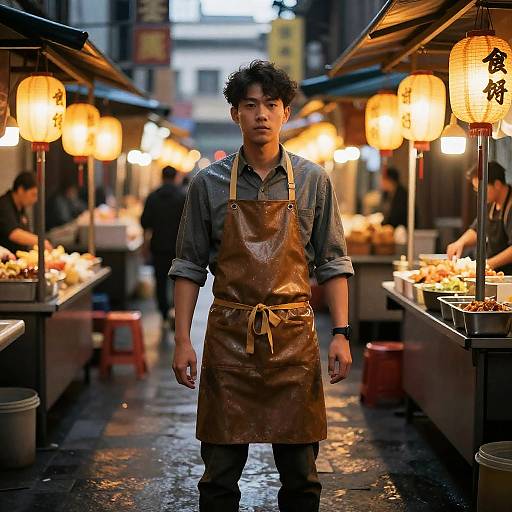 Amber-Lit Night Market Food Chef