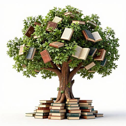 Surreal Tree Growing from Books