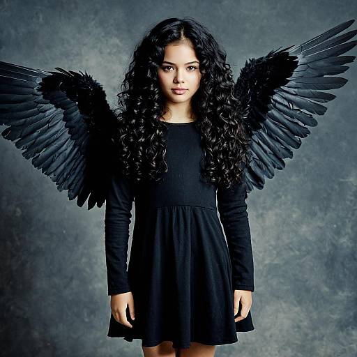 Dark Angel Girl with Black Feathery Wings
