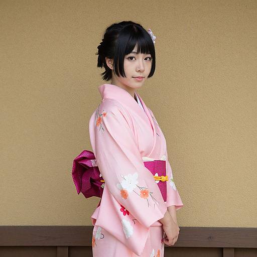 Woman in Pink Yajirobe Kimono