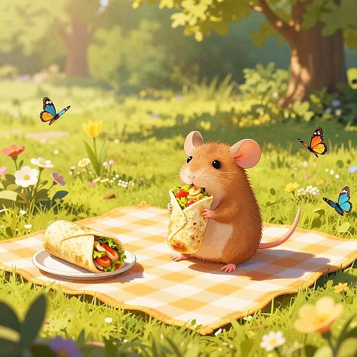 Whimsical Rat Burrito Picnic Scene