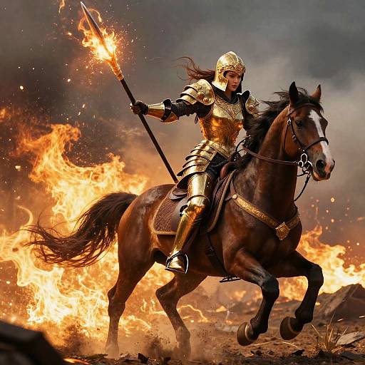 Female Fantasy Warrior Galloping Through Fire