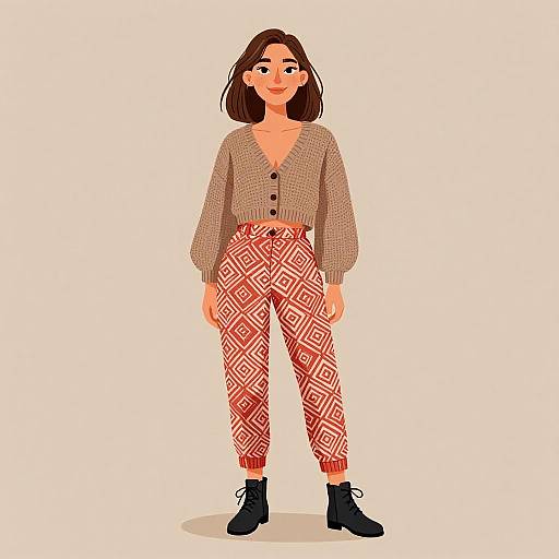 Smiling Woman in Bohemian Casual Outfit