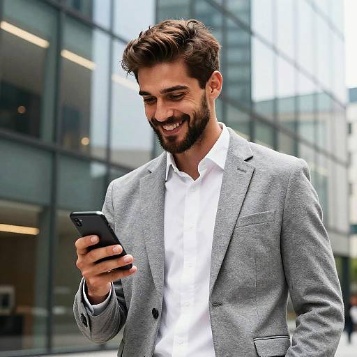 Cheerful Young Man with Smartphone