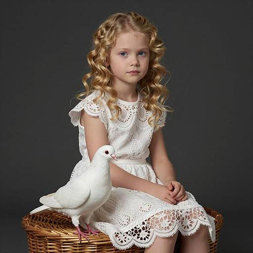 Serene Girl with Pigeon in Basket