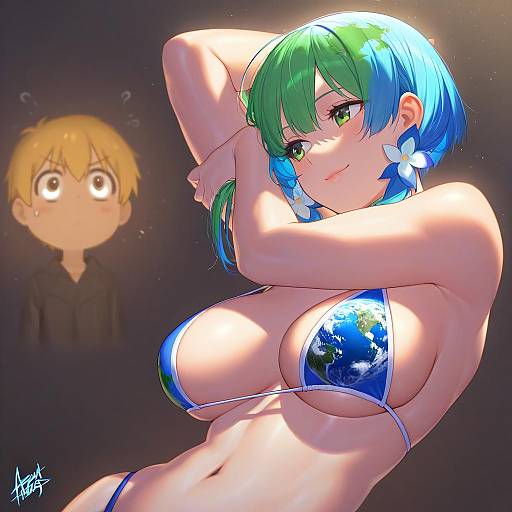 Illustration of Earth-chan, original in the style of Azusa (hws)