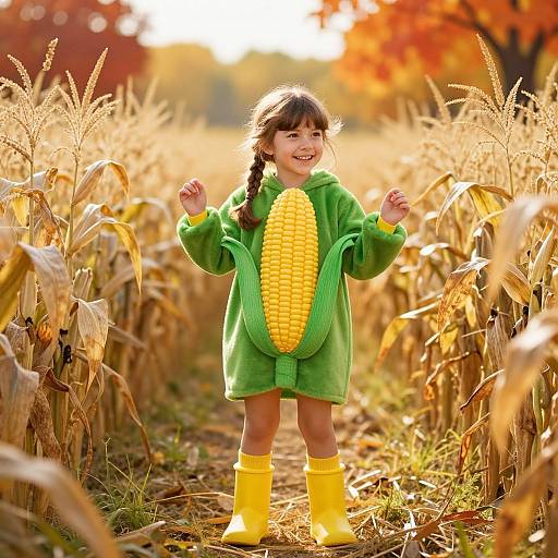 Joyful Girl in Cornfield Costume
