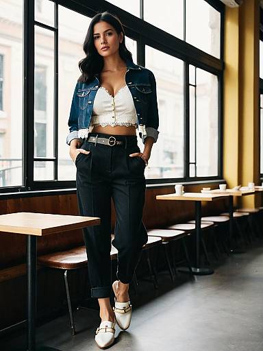 Woman in Casual Chic Outfit in Urban Cafe