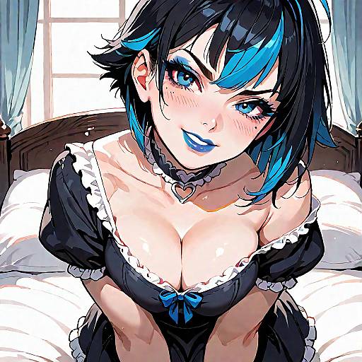 Gothic Tomboy in Dimly Lit Bedroom