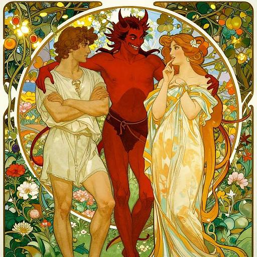Mucha-Inspired Garden Temptation Scene