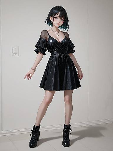 Elegant Woman in Black Sequined Dress