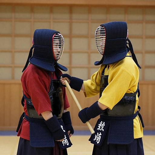 Japanese Kendo Practitioners Facing Each Other