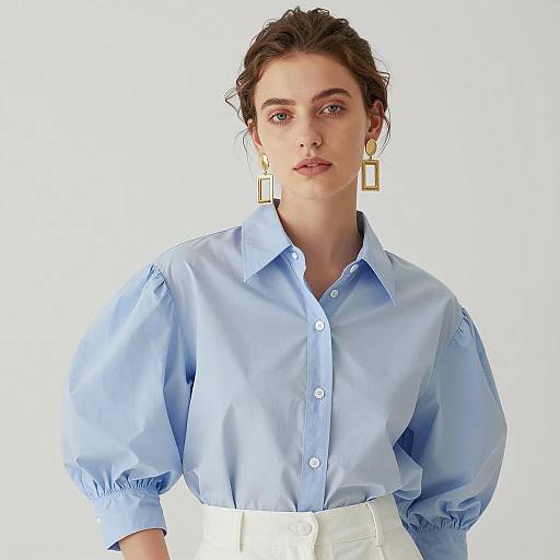 Elegant Young Woman in Light Blue Outfit