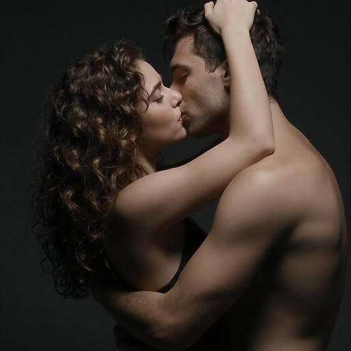 Shirtless Man Overhead-Lit Passionate Kiss