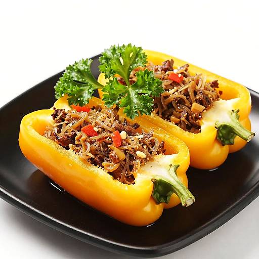 Stuffed Yellow Bell Peppers with Parsley Garnish
