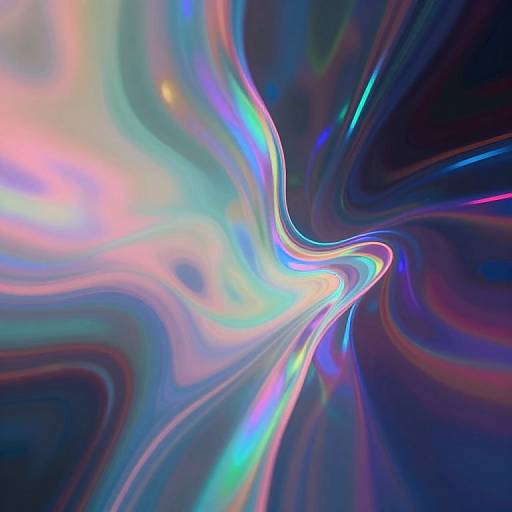 Abstract digital art: swirling, vibrant, multicolored lights in shades of blue, pink, and purple, creating a dynamic, hypnotic pattern against