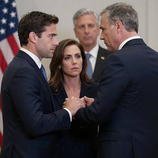 Intense Standoff Among Four Suited Figures