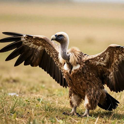 Brown Vulture on Sunlit Grass