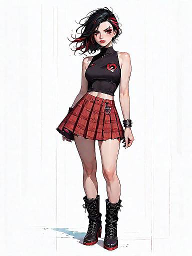 Punk Woman in Red Plaid Skirt