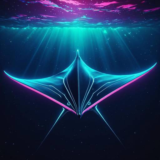 Synthwave Neon Manta Ray Underwater