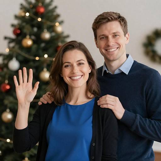 Joyful Couple by a Christmas Tree