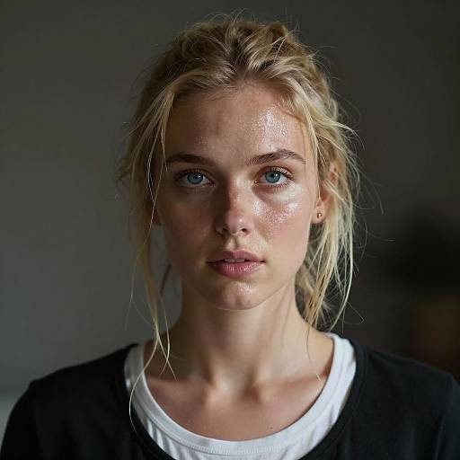 Intense Gaze of a Sweaty Blonde