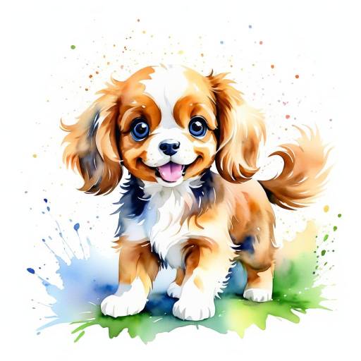 Whimsical Watercolor Britney Spaniel Illustration