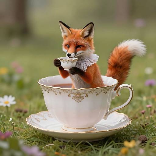 Victorian Fox in Floating Teacup