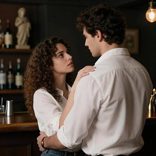 Couple Embracing in Dimly Lit Bar