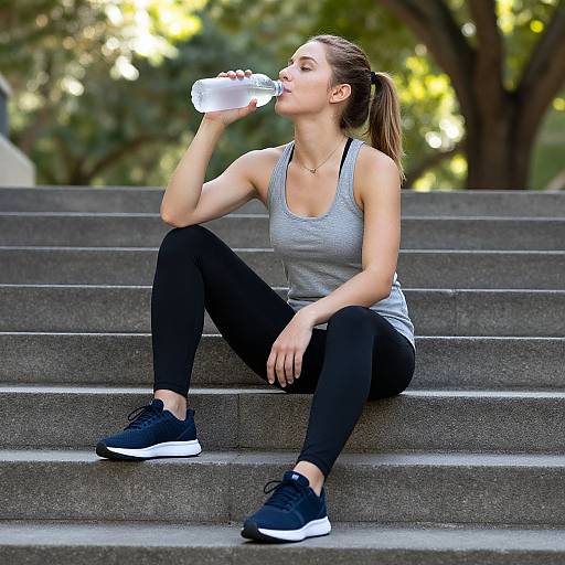 Woman Relaxing on Stone Steps