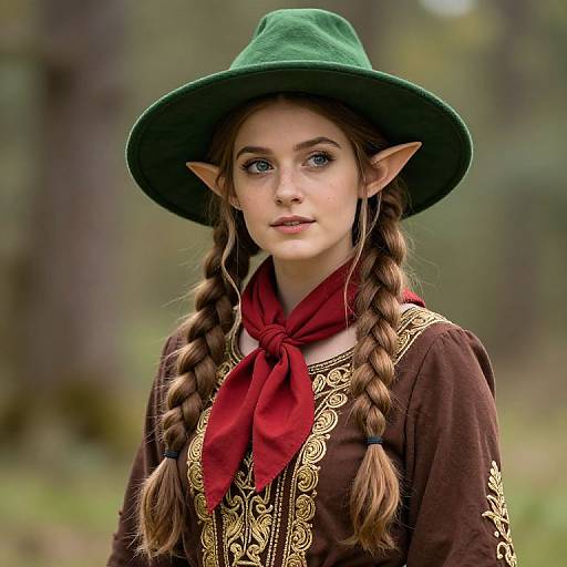 Female Elf with Braids and Green Hat