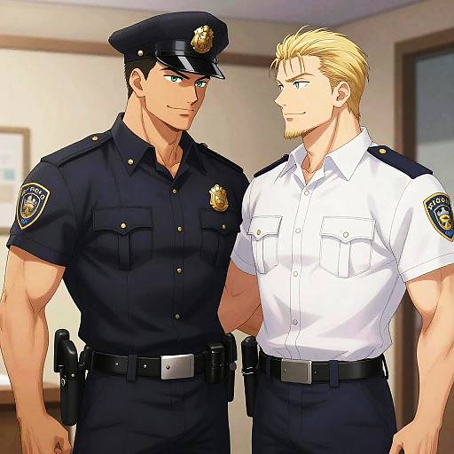 Muscular Police Officers Face-to-Face