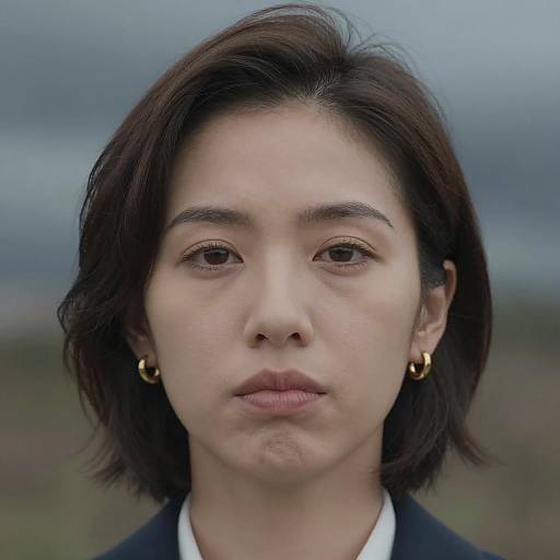 Close-up portrait of woman with gold earrings