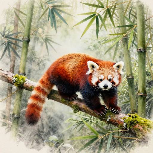 Whimsical Red Panda in Misty Bamboo