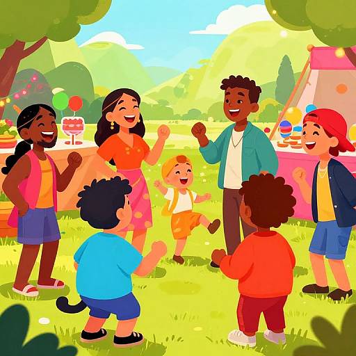 Lively Cartoon Characters Party Scene