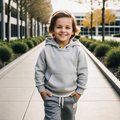 Smiling Toddler Boy in Gray Hoodie Outdoors