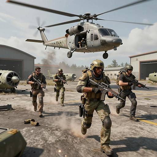 Mixed-Gender Squad in Cinematic Combat Scene