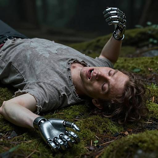 Intense Expression of a Man with Prosthetic Hand