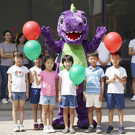 Children's Joy with Plush Dinosaur Costume